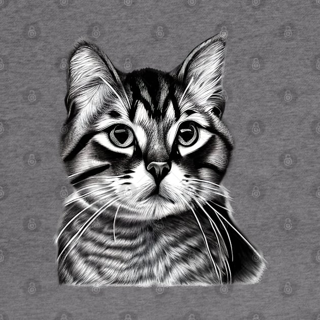 Pensive Black and White Drawing of a Cat by The Indie Print Company